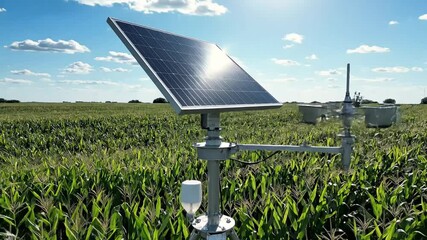Agriculture technology solar panel crop field monitoring system innovation concept footage - Powered by Adobe