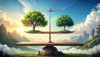 Balanced Trees on Scale in Serene Landscape.