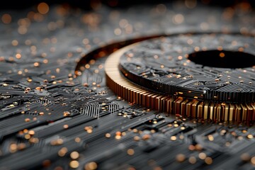 Futuristic Circuit Board Design with Gold Accents for Technology Posters