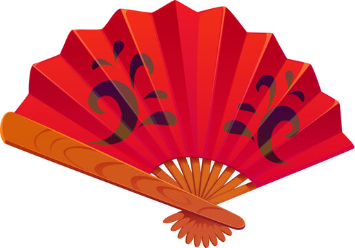 Chinese lunar New Year holiday icon of red folding fan with calligraphy, vector Asian symbol. Chinese Lunar New Year brise fan Che San or Zheshan with traditional greeting poem calligraphy ornament