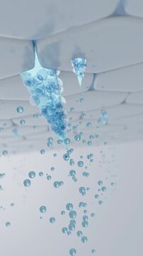 Microneedle spicule delivery system for hyaluronic acid peptide serum absorption. Vertical 3D animation