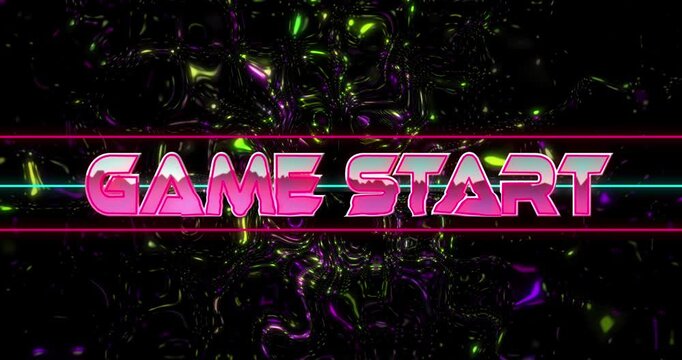 Animation of game start text banner over seamless kaleidoscopic pattern against black background