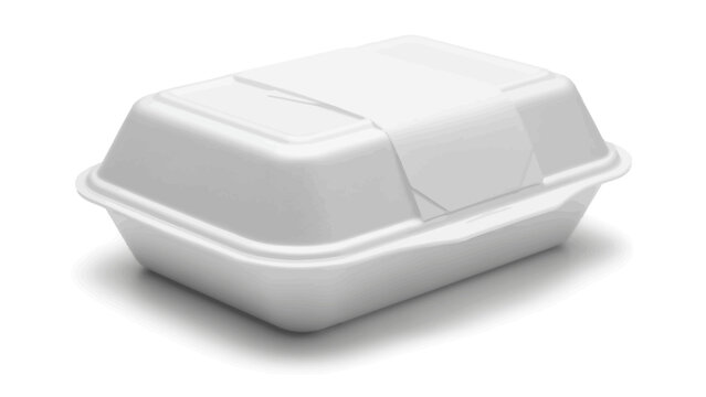 A white styrofoam takeout container with a hinged lid