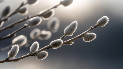 contender. Dormant tree buds covered in delicate frost crystals. gardening catalogs, home-decor guides, designed for home decor and floral branding and gardening and botanical catalogs.