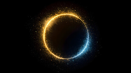 Fototapeta premium Shining Halo: An abstract, luminous halo radiates with a mesmerizing blend of gold and blue light against a deep, dark backdrop. The bright.