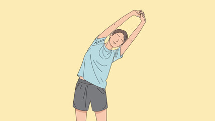 Illustration of a person performing a side body stretch, focusing on flexibility and physical fitness