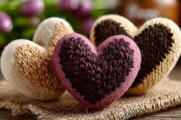 Handmade Knitted Hearts for Cozy Winter Holiday Decor and Valentine's Day Gifts