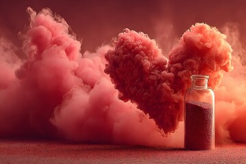 Romantic Pink Smoke Heart with Glass Jar for Valentine's Day Design