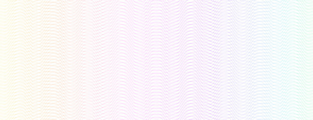 Guilloche passport rainbow watermark intersecting wavy lines with pastel rainbow gradient background
