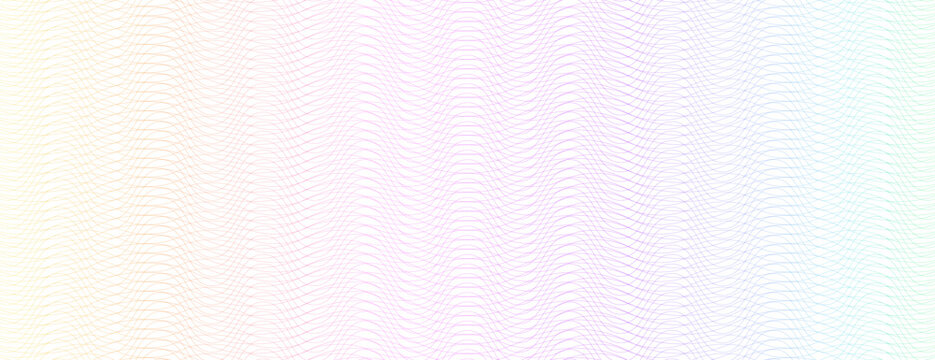 Guilloche passport rainbow watermark intersecting wavy lines with pastel rainbow gradient background