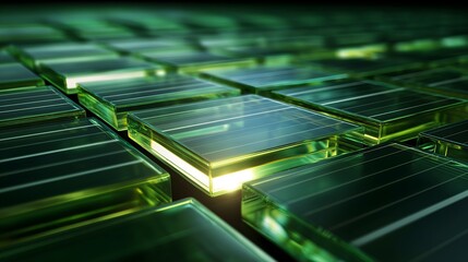 Futuristic Glowing Green Data Blocks Grid Abstract Technology Background