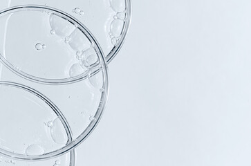 Liquid cosmetic product for the skin in a Petri dish. Copy space