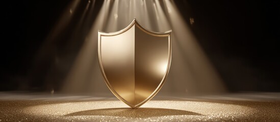 Golden Shield Illuminated by Spotlights.