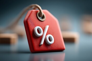 Discount Sale Concept with Red Percentage Tag for Marketing and Advertising Design