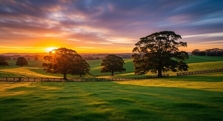 Serene Landscape with Trees at Sunset.