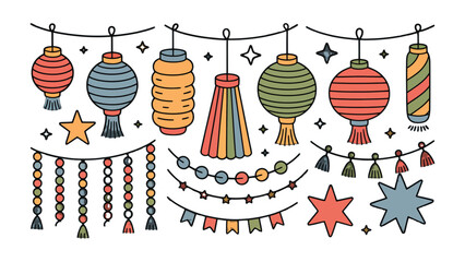 Festive Lanterns and Garland: A vibrant array of colorful lanterns and garlands, strung together, creates a celebratory ambiance. Stars add a touch of whimsy. These images capture joy, light. © Mohiuddin123