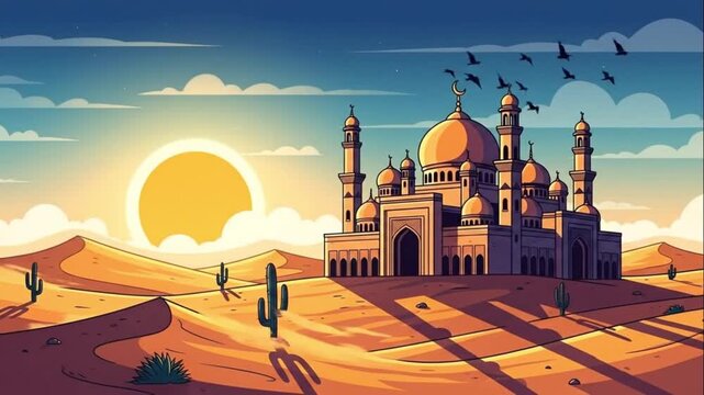 Desert Mosque Sunset Illustration