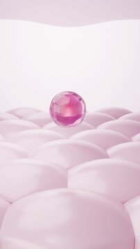 PDRN pink serum droplet absorption and cell signaling for skin elasticity and glow. 3D animation