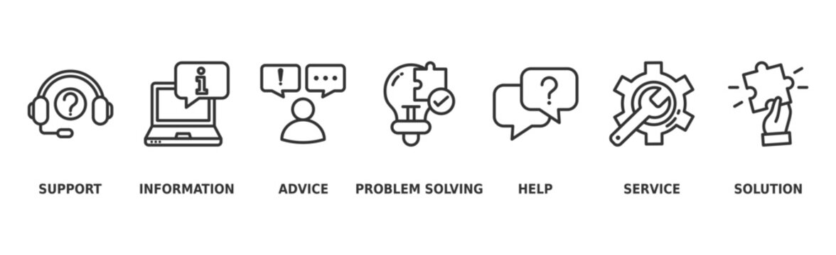 Help desk banner web icon vector illustration concept with icon of support, information, advice, problem solving, help, service and solutions
