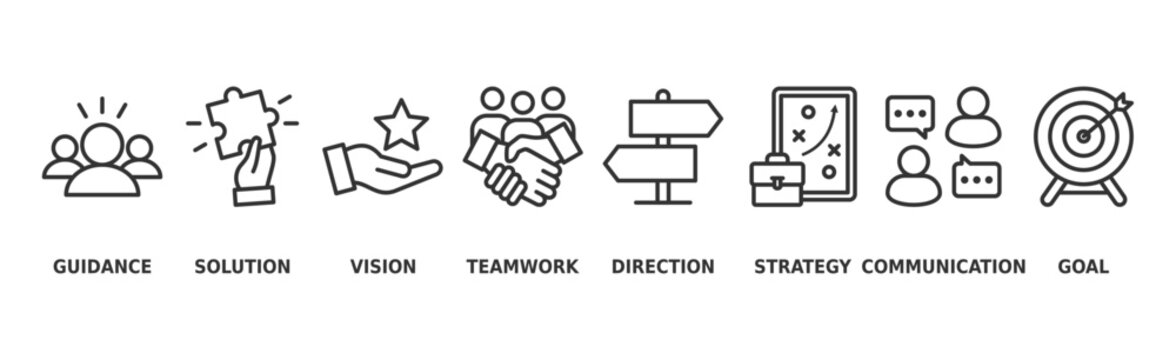 Leadership banner web icon vector illustration concept for team management with an icon of guidance, solution, vision, teamwork, direction, strategy, communication and goal