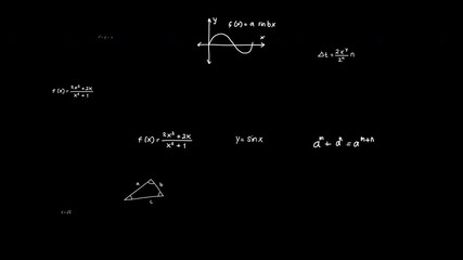 Mathematical formulas transparent Screen Overlay. Seamless Loop Background Scientific math educational concept. Math, Animated Equations VFX, 4K Chroma Key Formulas, Physics Overlay, Motion - Powered by Adobe
