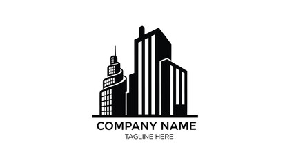 Fototapeta premium Modern city skyline with skyscrapers and corporate logo template for business