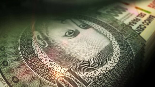 Paraguay guarani Paraguayan money counting. 100000 PYG banknotes. Fast cash note count macro loop. Business, finance and economy. Loopable and seamless concept.