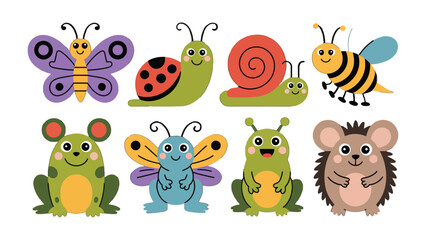 Obraz premium Cute Bugs and Animals: A colorful collection of charming bugs and animals, perfect for adding a touch of whimsy and delight. The image showcases adorable insect and animal characters.