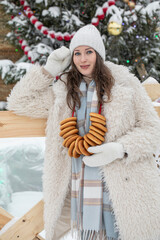 Winter portrait of a middle-aged brunette model