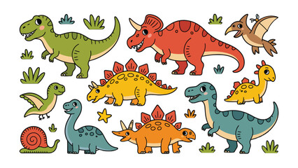 Dinosaur Illustration: A delightful illustration showcases a variety of dinosaurs in a charming and colorful style, perfect for educational content or playful designs. © Abdul