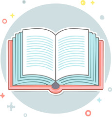 Open book education icon, flat minimal vector, soft pastel colors, isolated on white, clean outline, academic illustration