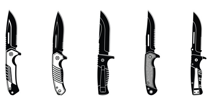 Five various switchblade knives with different handle designs