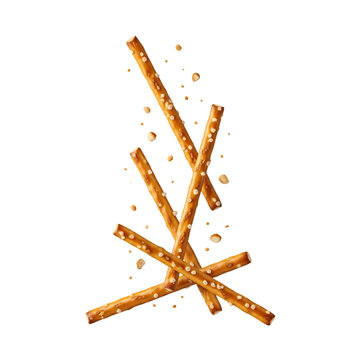 Pretzel sticks falling with broken bits