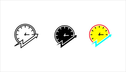 Fototapeta premium Speedometer with arrow icon set. in outline style symbolizing speed, performance, acceleration, efficiency, and business growth.