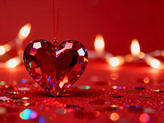 Sparkling Red Heart Gem with Festive Bokeh Lights, text space. Valentine's Day celebration
concept