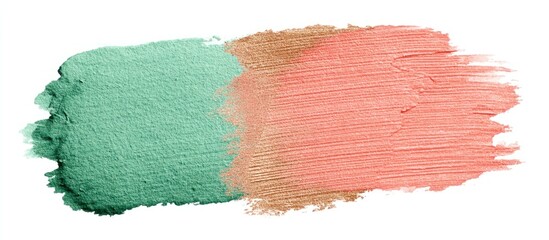 Green and pink paint brush strokes on white background.