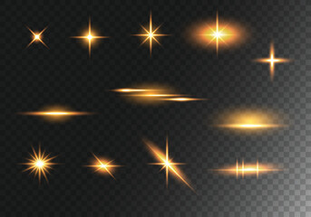 Golden light effects collection set vector