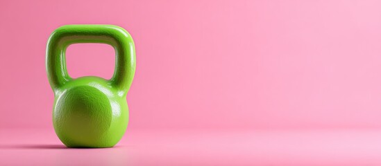 Green Kettlebell on Pink Background.