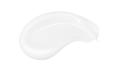 Close-up of a white, creamy lotion brushstroke on a transparent background, smooth lines