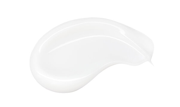 Close-up of a white, creamy lotion brushstroke on a transparent background, smooth lines