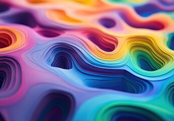 Obraz premium Abstract digital art with flowing, wavy patterns in vibrant shades of pink, purple, orange, and blue