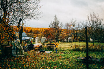 Old Garden in a Village in Late Autumn