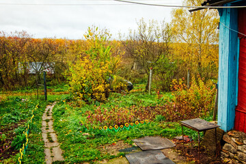 Old Garden in a Village in Late Autumn