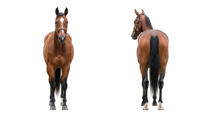 Front and Back View of a Brown Horse Isolated on White Background © Muhammad