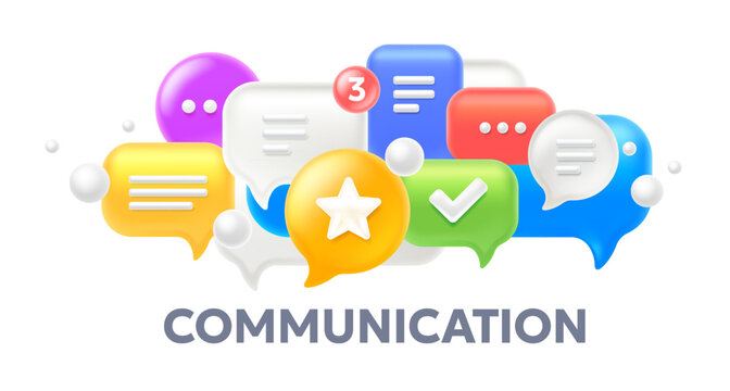 Vector illustration of speech bubble with word on white background. Realistic social media symbol of communication icon. 3d style design of cloud of different shape text speech bubble