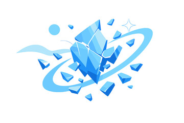 Broken blue glass shards drift in a surreal arrangement © Angelina