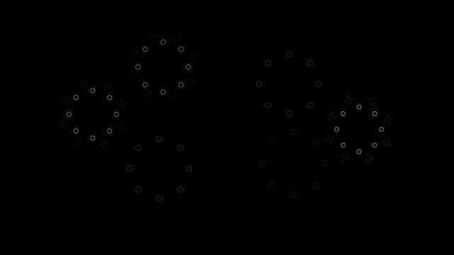 Modern abstract fireworks circle burst with line shape explosion, shiny glowing geometric blast animation on black screen, fast energetic motion graphics firework effect, 4K resolution