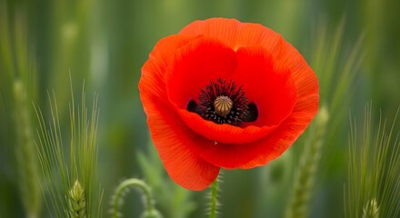 Vibrant Red Poppy Flower in Bloom.
