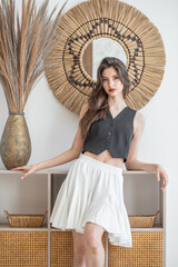 Close up portrait of a young beautiful brunette model