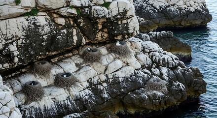 Rocky shoreline with ocean water.